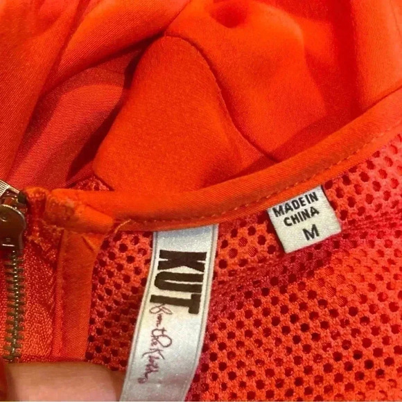 Kut From The Kloth Orange Short Cap Sleeve Mesh Trimmed Rayon/Poly Shirt M - Picture 5 of 5